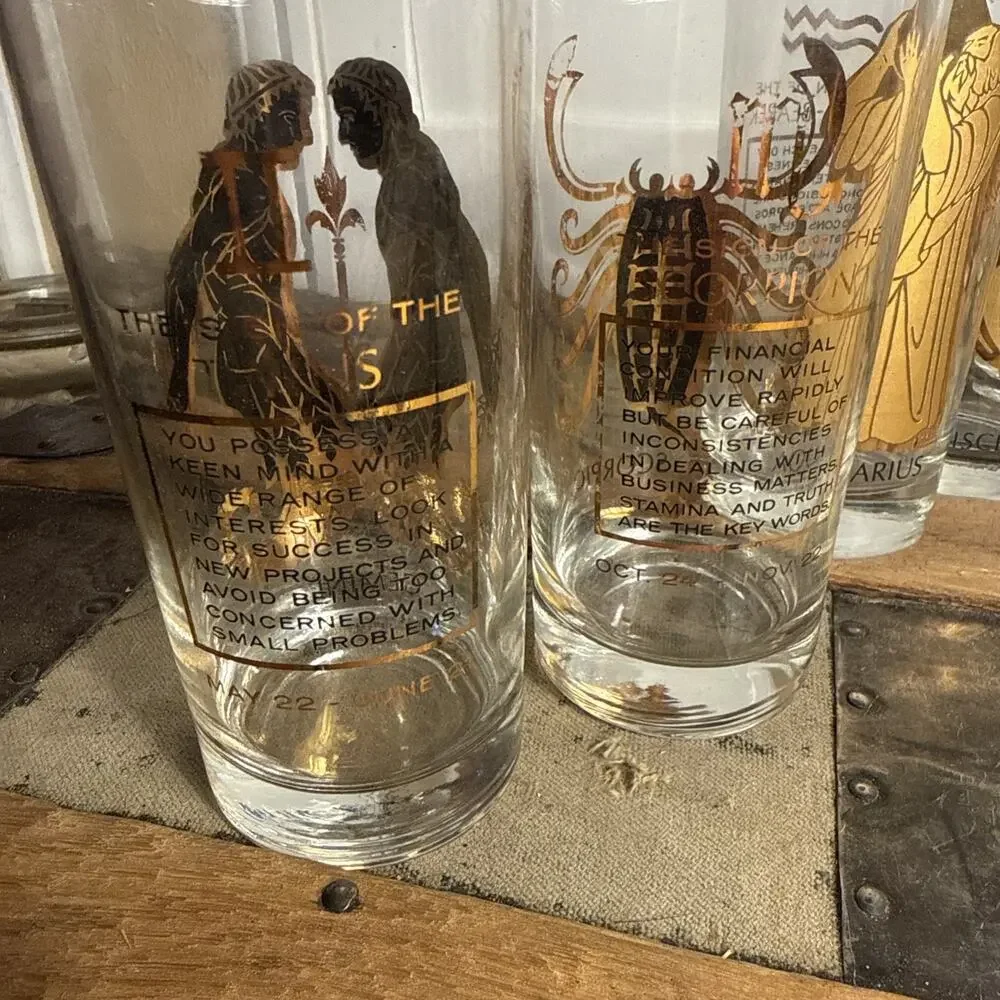 Vintage Glass Zodiac Tumblers 22k Gold Astrology